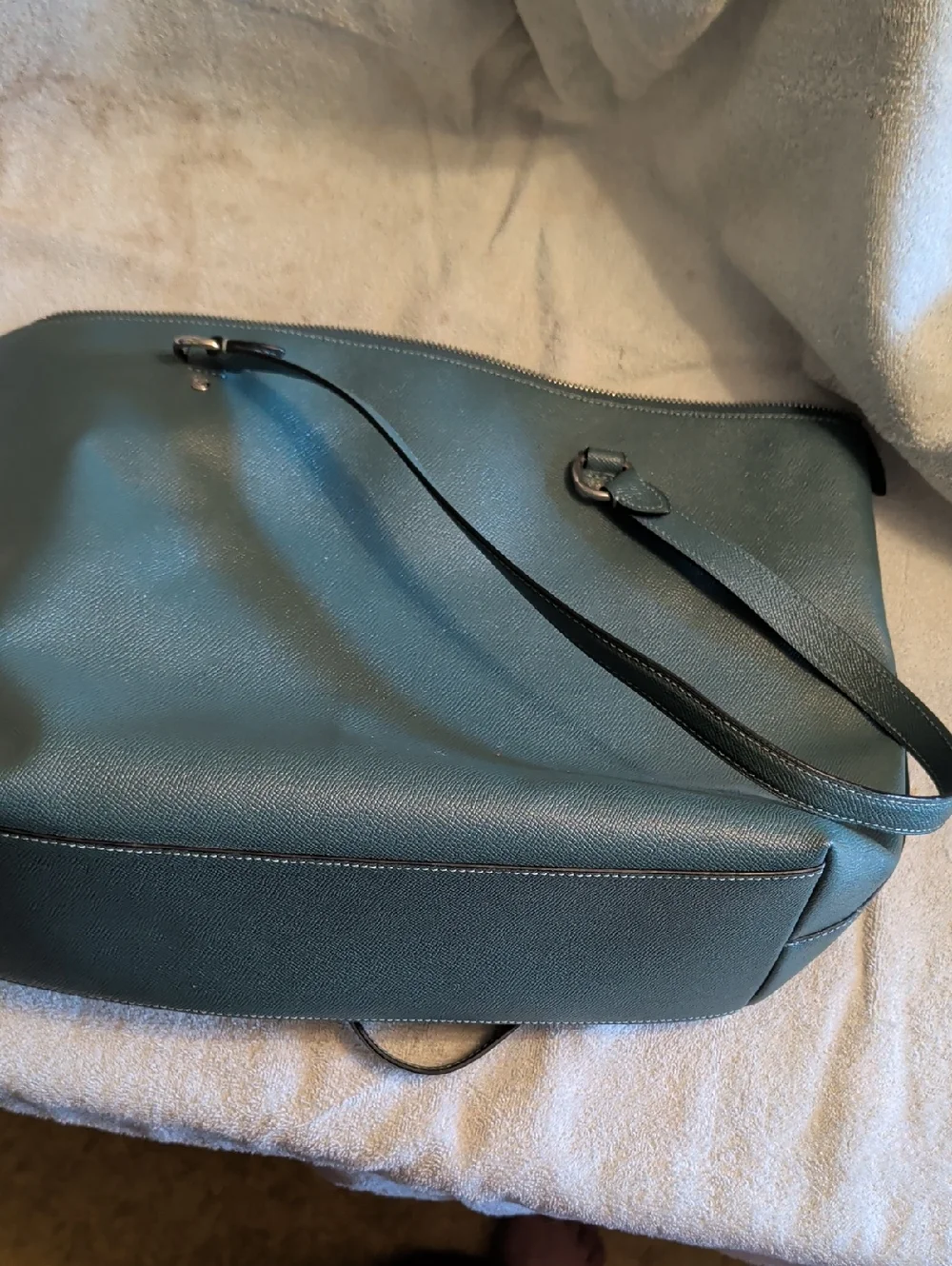 Coach Teal Green Leather Shoulder Tote with Exterior Zip Pocket - Picture 4 of 6